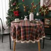 Mantel redondo a cuadros de Navidad, mantel de algodón con borlas suaves, cubierta de mesa colorida clásica, decoración navideña - details 2