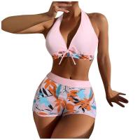 Bikini abierto con estampado de hojas retro en talla grande, conjunto de traje de baño de dos piezas con correas estables para mujer - details 1