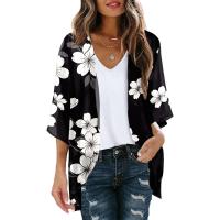 Cárdigan tipo kimono largo con estampado floral para mujer, blusa informal holgada, tops - details 5