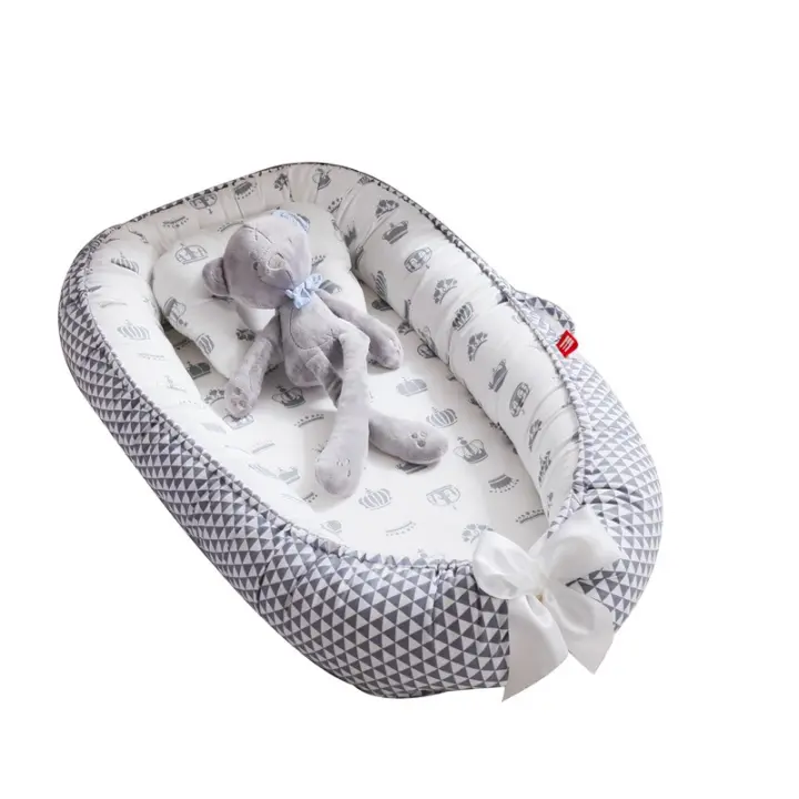 Cuna Portátil 85x50 cm con Almohada y Paragolpes de Algodón Cuna de Viaje Recién Nacido para Bebés y Niños de 0 a 12 Meses Desmontable y Lavable Cuna Antiaplastamiento Cama Mediana Nido Biônico Almohada para bebé Cuna de Viaje - 1