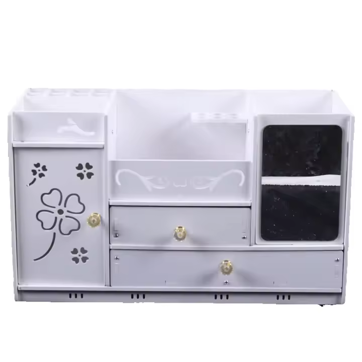 Organizador de cosméticos de 2 cajones, caja de almacenamiento de escritorio de PVC, para maquillaje y joyería - 1