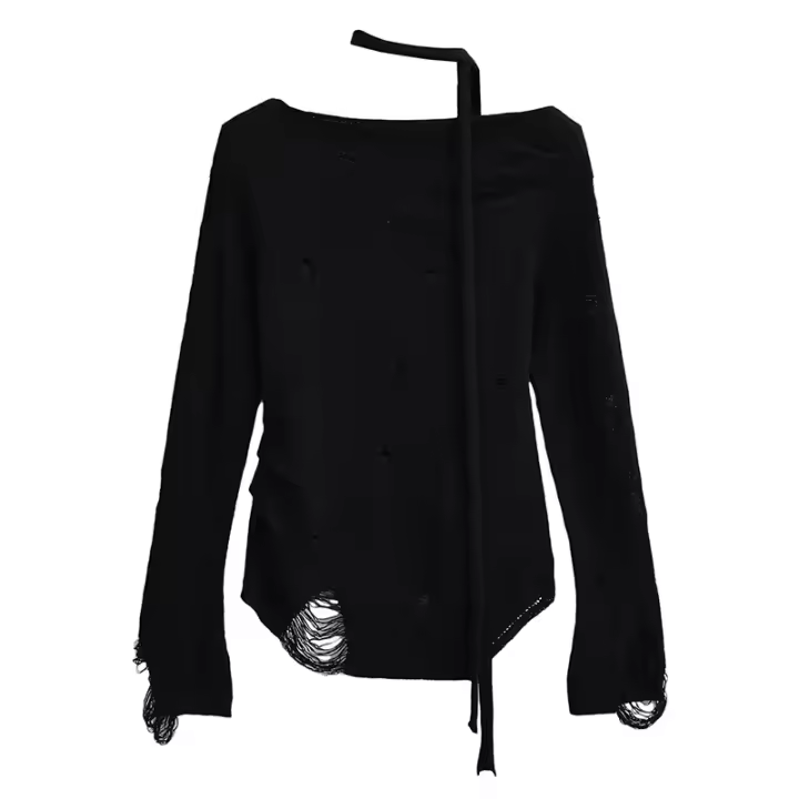 Suéter de punto para mujer, top de manga larga rasgado, suéter - 1