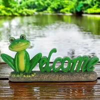 Figuras en miniatura de ranas de dibujos animados, adorno de rana pequeña artesanal, artesanía de resina, señal de bienvenida de rana, patio de jardín al aire libre - details 5