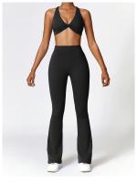 Pantalones de Yoga con Flecos en Forma de V para Mujeres Leggings de Cintura Alta y Pierna Ancha para Gimnasio y Deportes Pantalones de Baile - details 27