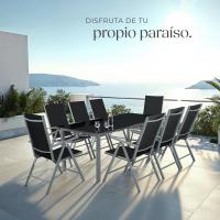 Conjunto Muebles Jardín Exterior 9 Piezas, Estructura de Aluminio, Mesa y Sillas Terraza Impermeables, Resistentes a Intemperie, Sillas Plegables y Reclinables, Tela Transpirable - Plata - details 8