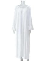 Parc Fee-vestidos informales holgados blancos para mujer, vestidos elegantes de manga larga o con cuello en U, vestido liso sencillo de talla grande para mujer 2025 - details 1