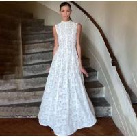 Vestidos largos plisados ​​de encaje blanco elegante para mujer, novedad de primavera 2025, vestido de cintura envuelta con mangas y cuello alto, batas de boda a la moda para mujer - details 1