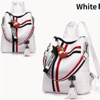 Mochila informal de gran capacidad, Correa desmontable con cremallera, bolso de hombro con colgante de oso, mochila con estampado de rayas - details 8