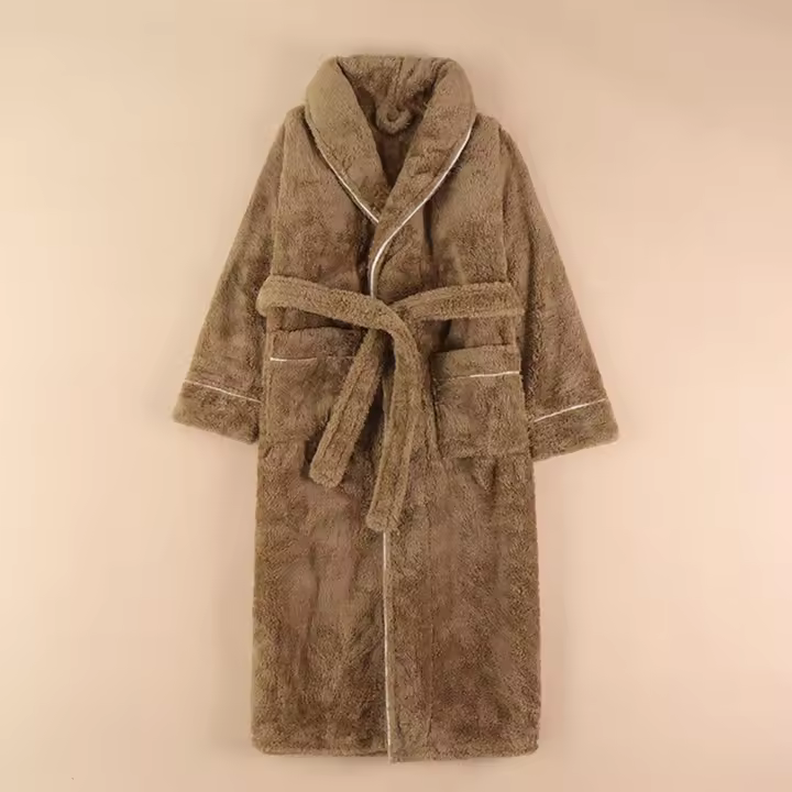 Camisón de algodón Extra grueso para hombre, albornoz de felpa de talla grande, ropa de casa de otoño e invierno, bata de Ducha - 1