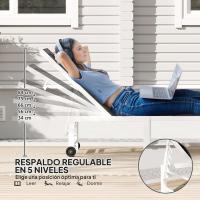 Reclinable Exterior con Ruedas Respaldo Ajustable en 5 Niveles y Estructura de Acero Carga 120 kg para Patio Terraza Balcón 166x60x84 cm Gris - details 3