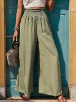 Pantalones de mujer estampados sueltos de cintura alta de pierna ancha elásticos verde estético Original Casual - details 2