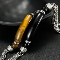Pulsera vintage de moda para hombre – Piedra de ojo de tigre y cadena de acero inoxidable – Joyería de acero de titanio - details 0