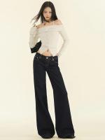 Pantalones vaqueros Retro de cintura alta para mujer, ropa de calle, pantalones vaqueros rectos, pantalones de pierna ancha holgados para mujer, novedad de Otoño Invierno - details 0