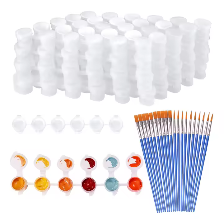 20 Tiras de Pintura de Plástico Transparente 120 Tazas para Almacenamiento Pinceles de Pintura - 1