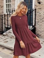 Vestido de manga larga con suéter hasta la rodilla informal con bolsillo y cuello redondo para mujer - details 6