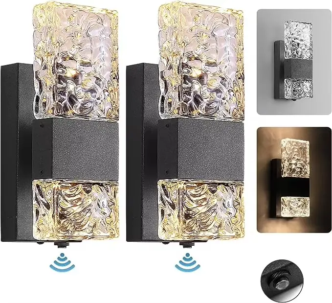 Juego de 2 luces de pared para exteriores, lámpara de porche con Sensor de anochecer a amanecer, candelabros resistentes a la intemperie IP65, color negro mate para Patio, garaje, Dec - 1