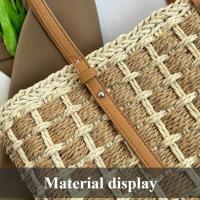 Bolso de mano de paja tejido de gran capacidad de inspiración vintage con patrón de rejilla negra: elegante para llevar en el hombro y las axilas, ideal para la playa, desplazamientos diarios y regalos navideños, disponible en negro, bolso de paja, tejido - details 6