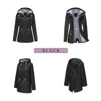 Camiseta impermeable con capucha a rayas de manga larga para mujer, longitud media - details 5