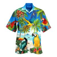 Camisa hawaiana de manga corta con estampado 3D de loro de verano para hombre y mujer, ropa para hombre - details 2