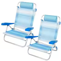 Aktive – Pack de 2 sillas de playa plegables, con respaldo reclinable 7 posiciones, convertibles en tumbona, tamaño 47x49x82 cm, de aluminio y textileno, con cojín acolchado y asas de mano para transportar, estructura plegable, máx. 110 kg, multiposición - details 4