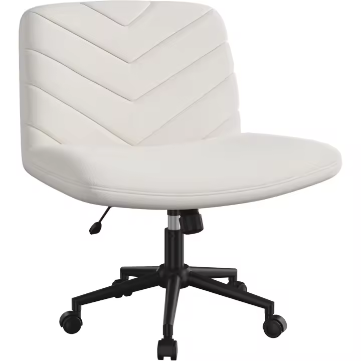 Silla de Oficina sin Reudas, Silla Piernas Cruzadas con Función Mecedora, Silla de Escritorio Ancha para Juegos, Silla de Maquillaje sin Brazos para Cas - 1