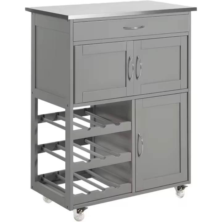 Carrito de Cocina Carrito de Servir con 3 Puertas y 1 Cajón Gris L67cmxH87cmxD38cm - 1