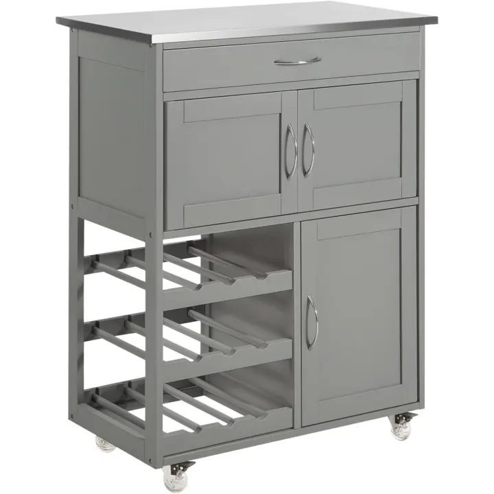 Carrito de Cocina Carrito de Servir con 3 Puertas y 1 Cajón Gris L67cmxH87cmxD38cm - 1