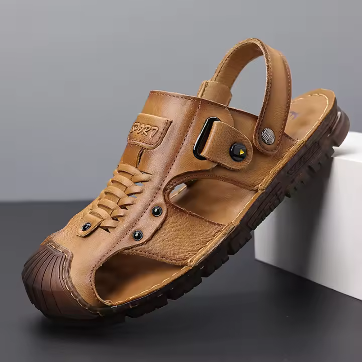 Nuevas Sandalias de Playa para Hombres Piel de Vaca Genuina, Suelas Suaves, Diseño de Bolso con Cabeza de Sandalia - 1
