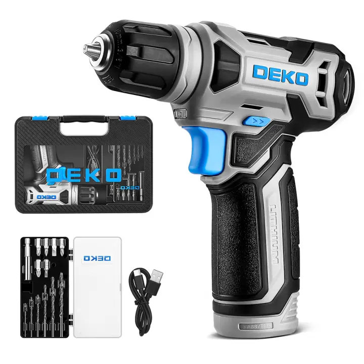 Taladro Inalámbrico DEKO 8V rosa con Conjunto de Broca sin Llave de 3/8" y LED Integrado Cable de Carga Tipo-C Accesorios de 42piezas Herramienta Eléctrica para Perforar y Ajustar/Sujetar Tornillos - 1