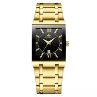 Galvanoplastia calendario empresarial cuarzo impermeable pequeña pepita de oro cuadrado hombre acero correa reloj - details 4