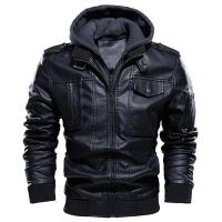 Chaqueta de Cuero con Capucha Vintage Gruesa para Invierno Estilo Bombéa Club para Hombres - details 0