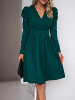 Vestido elegante de manga larga con cuello en V para mujer, ropa de calle de Color sólido, moda de viaje, otoño e invierno, 2023 - details 19