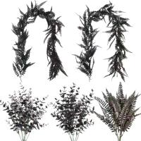 Plantas artificiales negras de Halloween, enredaderas, árboles de eucalipto, helechos persas, láminas de plástico, flores falsas, hierba, familia - details 0