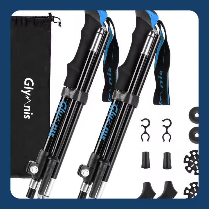 Bastones de aluminio plegables, ligeros y telescópicos con sistema de bloqueo rápido para senderismo, montañismo, acampada, mochilero, caminar 110cm-130cm azul - 1