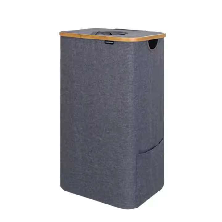 Cesta de Almacenamiento de Botellas de Bambú de Gran Tamaño Cubo de Reciclaje Plegable para Bebidas con Bolsa Interior - 1