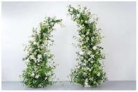 Fondo de alta calidad, decoración de flores de cuerno, hoja Floral Artificial de seda, flores de arco de boda verdes y blancas - details 0