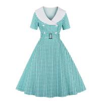 2024 nuevo Color sólido Vintage doble botonadura Vestidos mujeres verano Retro 50s 60s Swing Pin Up vestido de fiesta Vestidos - details 1