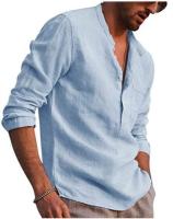 Camisa informal de lino para hombre, camisa de manga larga con cuello en V, ropa de playa, 2024 - details 9