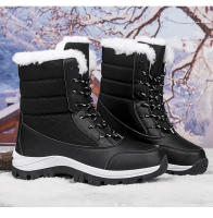 Zapatos de algodón de tubo de invierno, botas largas negras para mujer, botas de nieve cálidas y de forro polar grueso para exteriores, talla grande 42 para mujer - details 22