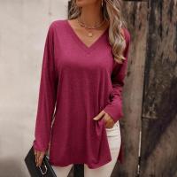 Camiseta de Manga Larga para Mujer Cuello en V Color Sólido Moda Coreana en Punto - details 14