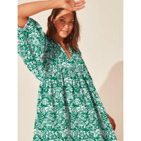 Vestido corto de vacaciones de playa de rayón informal suelto con lazo floral para mujer de moda de verano - details 167