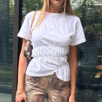 Camiseta elegante de verano Y2k para mujer, camisetas básicas de manga corta con cuello redondo arrugado, ropa de calle estética - details 14