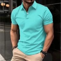 Camiseta Polo informal de manga corta con botones de Color sólido para hombre, camisa versátil de uso diario con cuello holgado morado - details 2