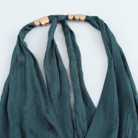 Vestido de Cuello Halter Ouwu Estilo Europeo Americano para Mujer Falda de Textura de Seda con Efecto Arrugado Moda de Otoño Nuevo - details 3