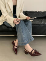 Tacones altos de moda puntiagudos de nicho nuevo arco dulce bolsa de tacón grueso sandalias de cabeza zapatos de mujer - details 29
