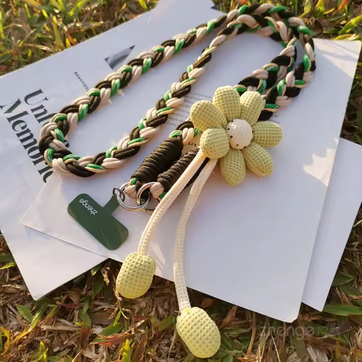 Correa de Teléfono Lanyard para Mujeres Estilo LargoinsCuerda trenzada hecha a mano de flor de viento, duradera, anti-pérdida para exteriores - 1
