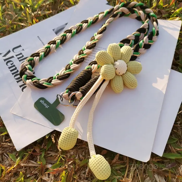 Correa de Teléfono Lanyard para Mujeres Estilo LargoinsCuerda trenzada hecha a mano de flor de viento, duradera, anti-pérdida para exteriores - 1