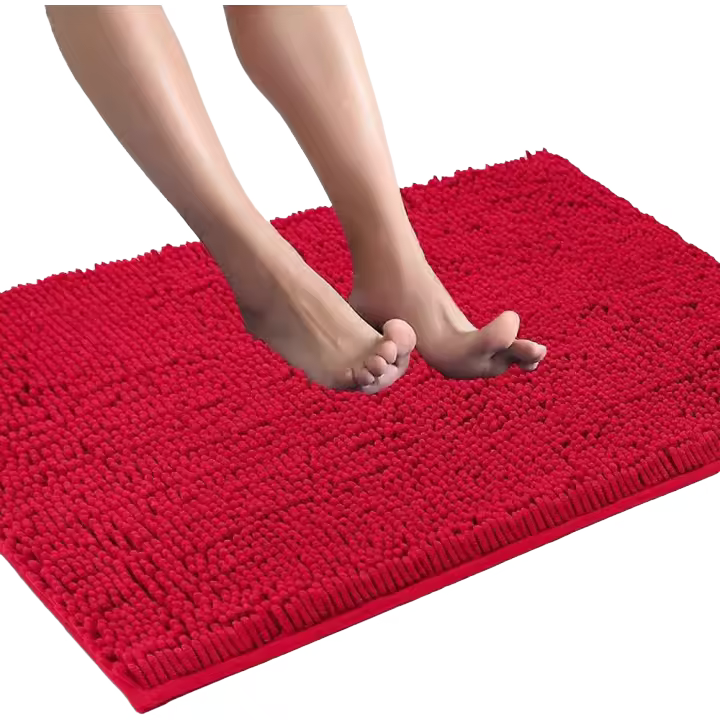 Alfombras de baño Alfombra de baño de felpa de chenilla Ducha absorbente de agua, rojo, 32 "X 20" - 1