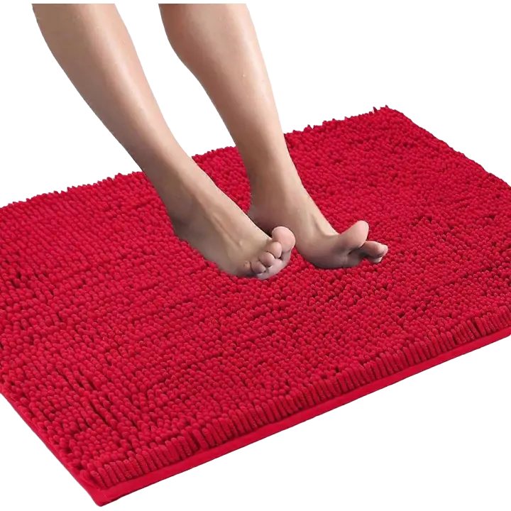 Alfombras de baño Alfombra de baño de felpa de chenilla Ducha absorbente de agua, rojo, 32 "X 20" - 1