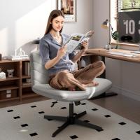 Silla de Oficina sin Reudas, Silla Piernas Cruzadas con Función Mecedora, Silla de Escritorio Ancha para Juegos, Silla de Maquillaje sin Brazos para Casa, Marfil - details 28